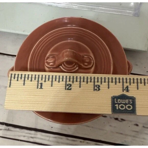 Art Deco Homer Laughlin China Harlequin Shrimp Pink Covered Sugar Bowl - Picture 9 of 10